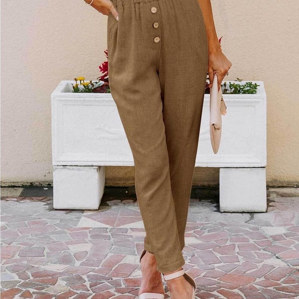 Elegant Tan High-Waisted elastic waist Trousers Xl NWOT